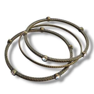 Graziano Italy Bangle Bracelet 3 Piece Set Statement Antiqued Gold